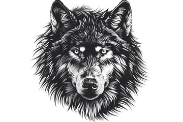 Fototapeta premium A stylish black and white geometric illustration of a wolf's head, ideal for logo and tattoo designs. Perfect for modern artwork enthusiasts seeking unique, striking visuals.