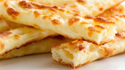 A pile of cheese sticks sitting on top of a white plate
