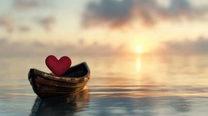 Fototapeta premium A small boat with a red heart floating in the water