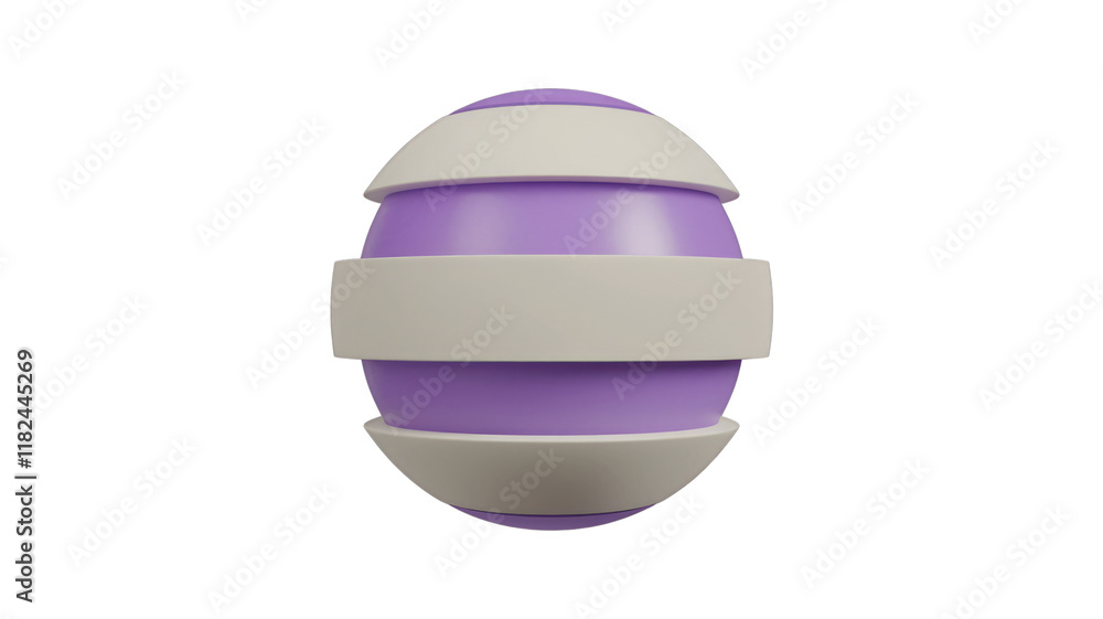 Poster abstract 3d render of a purple and white striped easter egg on a transparent background. background 