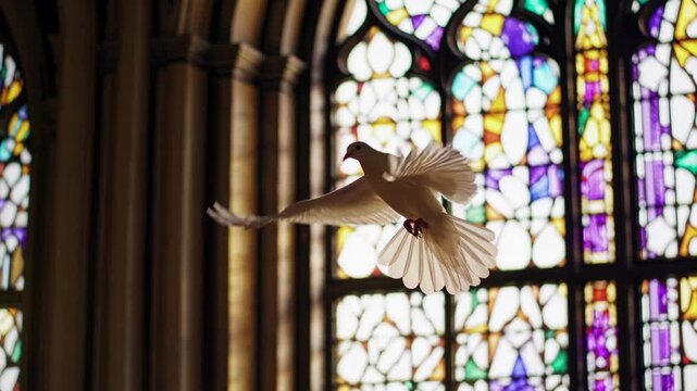 Holy spirit dove flying in a church, 