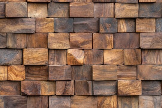 Wall made of wooden blocks with a brown color