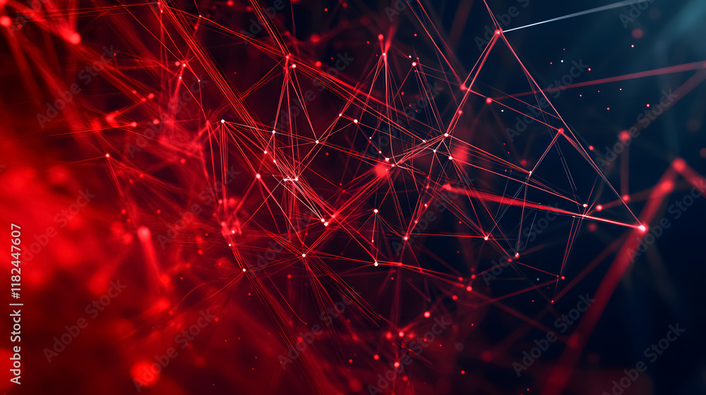 Poster an abstract technological and scientific background featuring a mesh or grid with geometric shapes.