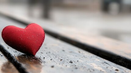 Fototapeta premium A red heart sitting on top of a wooden bench
