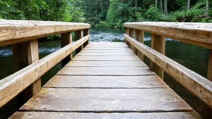 Obraz premium A wooden bridge over a river in the woods