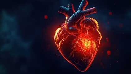 A detailed view of the human heart in an animated style, highlighting its structure