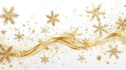 Elegant gold snowflakes on a white background.