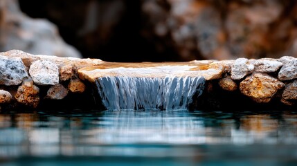 A small waterfall in the middle of a body of water