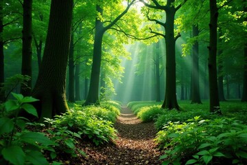 Obraz premium Forest floor landscape with dense green wood texture background, , nature, forest