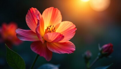 Fototapeta premium Soft illumination highlights a glowing flower, warm radiance, luminous petals, natural illumination