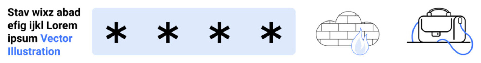 Fototapeta premium Password bar, cloud with raindrop, and padlock in line art. Ideal for cybersecurity, data protection, storage solutions, online security, technology services, privacy policies, user authentication