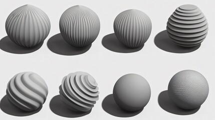 Abstract 3D Rendered Gray Sphere Collection- Various Textures and Patterns