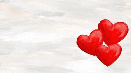 Fototapeta premium Three red hearts on a white and gray background
