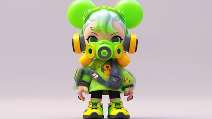 Neon Green Cyberpunk Anime Girl 3D Render
