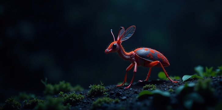 Isolated large Oryctes nasicornis on dark background, wildlife, night