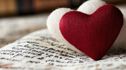 Fototapeta premium A red and white heart sitting on top of an old book