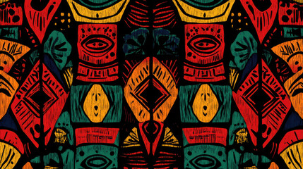 Fototapeta premium Seamless Tribal Pattern Featuring African Motifs: Black History Month