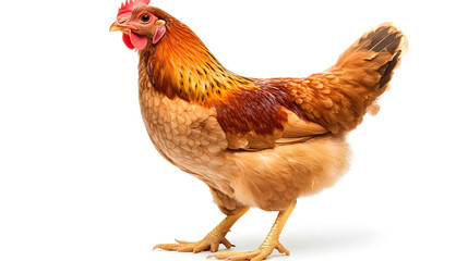 Fototapeta premium A full-body shot of a brown chicken hen standing against a white background.