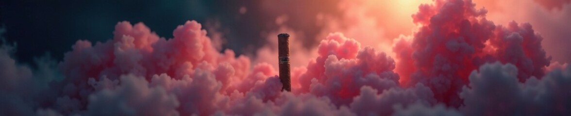 A lone cigar floats amidst a sea of dense smoky fog, cigar, abstract
