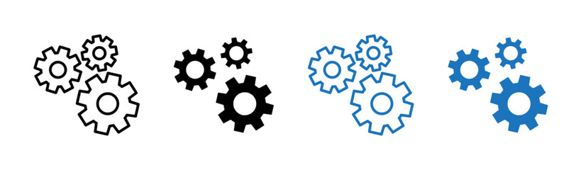 Gear icons collection in black and blue colors