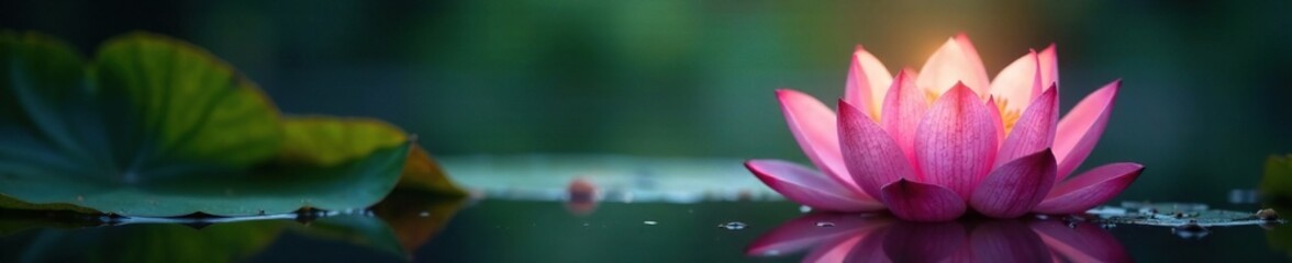 Fototapeta premium Luminous lotus flower blooming in a serene pond, serene water, peaceful, blooming flowers