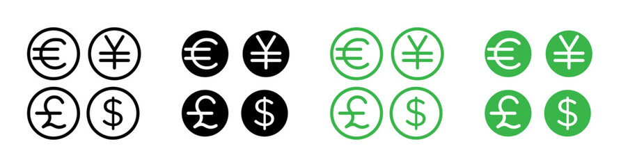 Money icons in black and blue set