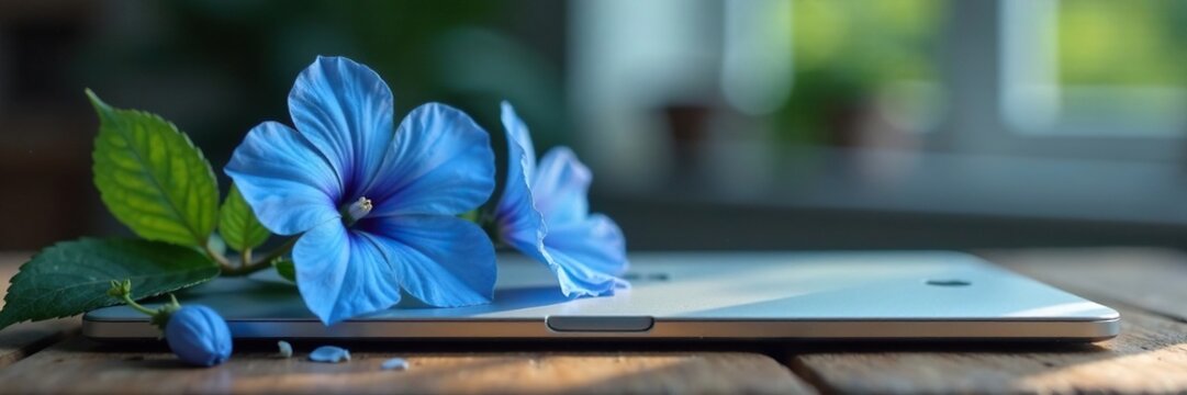 Blaue Glockenblume auf einem silbernen Tablett, tablett, blau