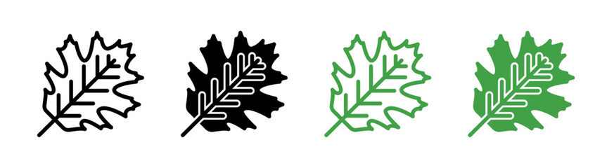 Oak leaf with veins icons vector set for UI designs