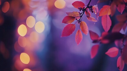 Obraz premium Vibrant Autumn Leaves Bokeh Background Purple Pink