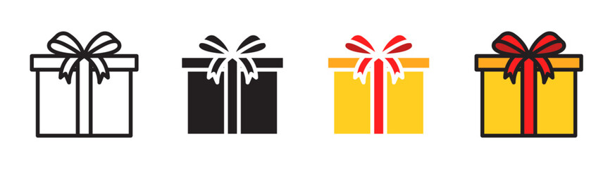 Gift box with ribbon icons vector set for UI designs