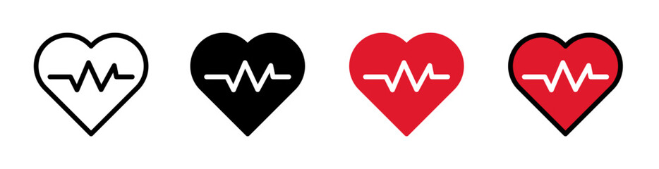 Heartbeat icons vector pack in black and blue colors