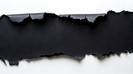 A gap ripped in black paper provides a unique space for creativity on a white background.