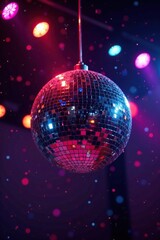 Obraz premium A large glittering disco mirror ball suspended from the ceiling, glass, light fixture
