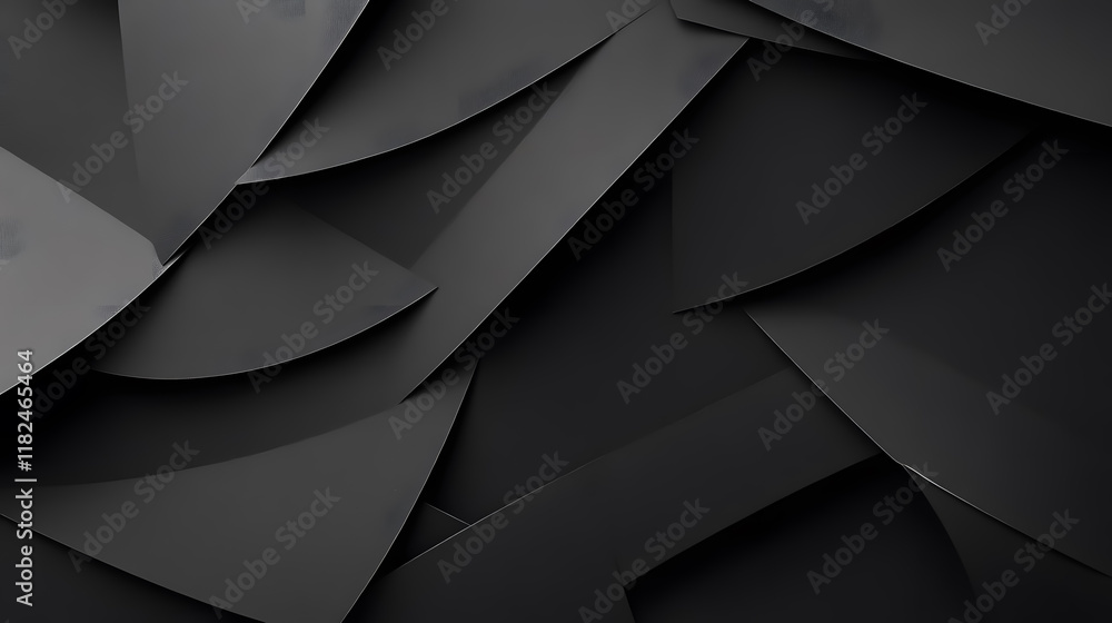 Poster geometric shapes made of black paper, creating an abstract composition.