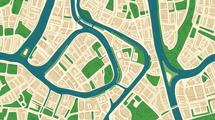 Obraz premium Detailed city map illustration with roads, waterways, and parks.