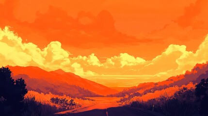 Vibrant sunset over a scenic road.