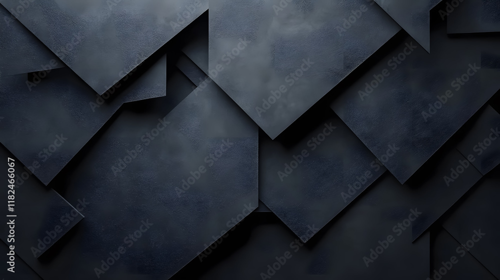 Poster geometric shapes made of black paper, creating an abstract composition.
