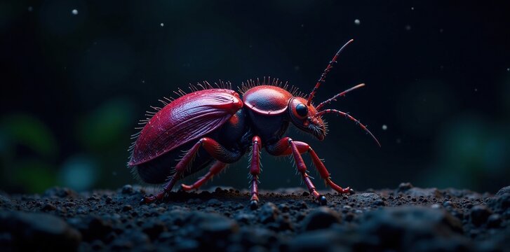 Isolated large Oryctes nasicornis on dark background, night,