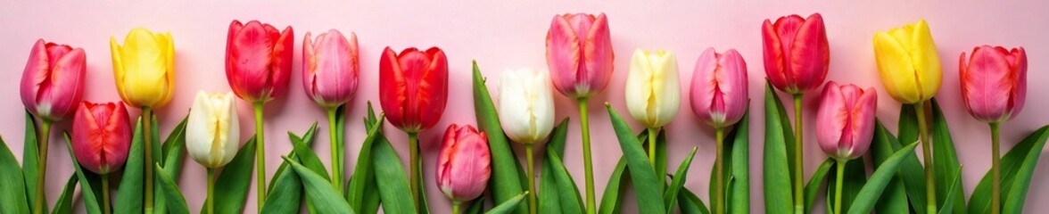 Naklejka premium Tulip arrangement with long stems and greenery, decorative accents, flower arrangement