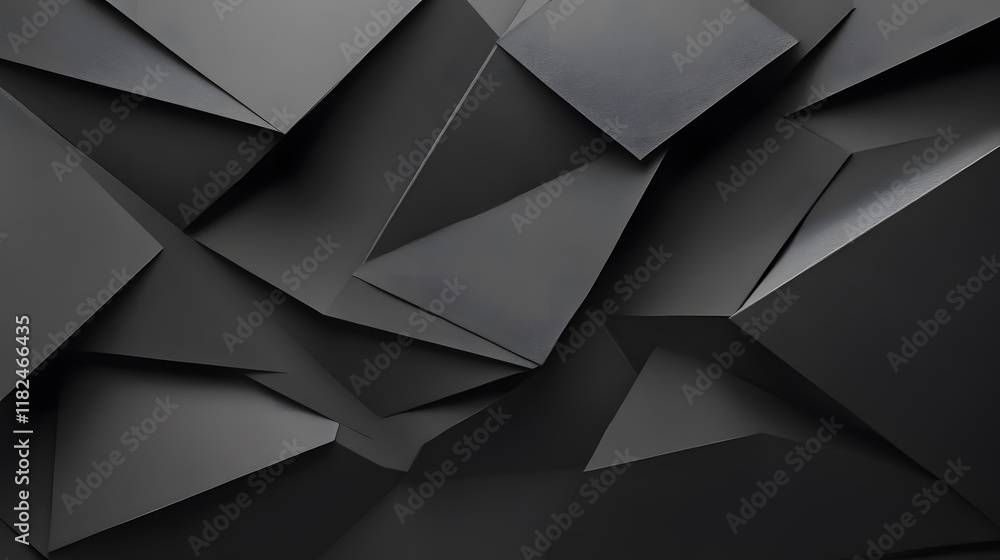 Poster geometric shapes made of black paper, creating an abstract composition.