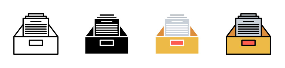 Folder box icons collection in black and blue colors