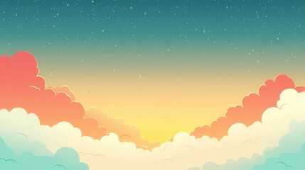 Fototapeta premium Tranquil sunrise over fluffy clouds serene sky digital artwork pastel gradient soft viewpoint calm concept