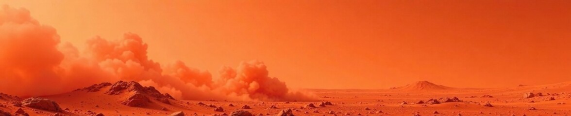 Fototapeta premium Dust storms covering the Martian surface in a reddish hue, weather phenomena,