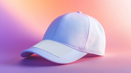 Fototapeta premium White baseball cap with blank label on vibrant background.