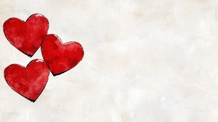 Fototapeta premium Three red hearts on a white background