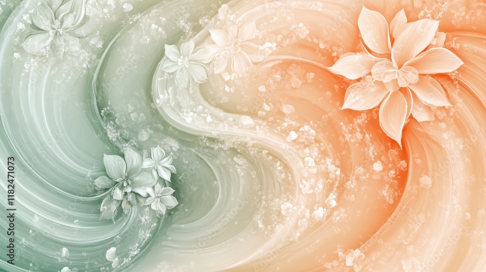Poster pastel swirls with floral patterns abstract art circular gradient soft color palette high detail