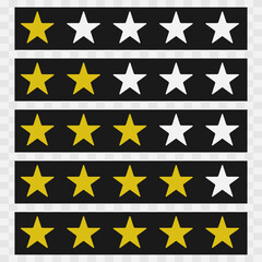 Star Rating Emblems. Five Stars. Vector Illustration Rating stars badges. Feedback or review. Rank, level of satisfaction rating. Five stars customer product review. 1,2,3,4,5 star rating icon.  eps10