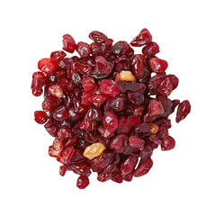 Close-up of dried red cranberries on a transparent or white background