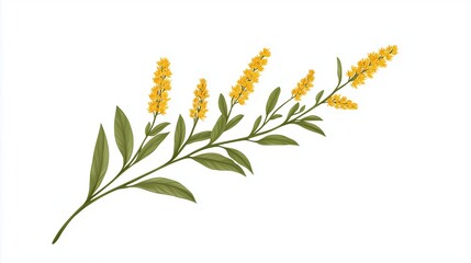 Goldenrod Plant Isolated on White Background for Botanical Illustration and Nature Study in Minimalist Design