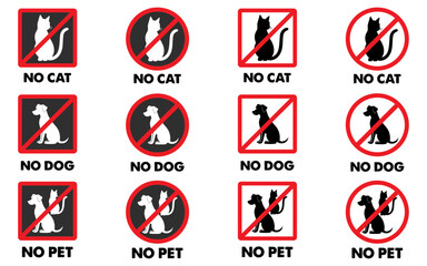 No pet no dog no cat sign symbol graphic icon set colorful vector buttons animal warning prohibited forbidden restaurant business